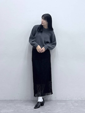 「RAGEBLUE（レイジブルー）の＜Bloomy Yarn Knit＞アゼ編みコットンクルーネックニット（ニット/セーター、グレー系）」を使った、moemistyleさん（レディース・170cm）の冬コーディネート