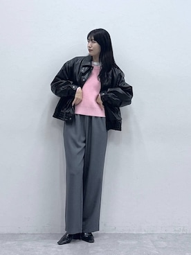 「RAGEBLUE（レイジブルー）の【SET UP】ジップブルゾン/ワイドパンツ（セットアップ、グレー系）」を使った、moemistyleさん（レディース・170cm）の冬コーディネート