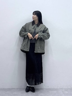 「RAGEBLUE（レイジブルー）の＜Bloomy Yarn Knit＞アゼ編みコットンクルーネックニット（ニット/セーター、グレー系）」を使った、moemistyleさん（レディース・170cm）の冬コーディネート