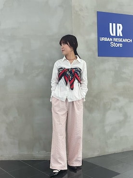「URBAN RESEARCH Sonny Label（アーバンリサーチサニーレーベル）のストライプセミワイドイージーパンツ（その他パンツ、ピンク系）」を使った、ayane01100212さん（レディース・158cm）の春コーディネート