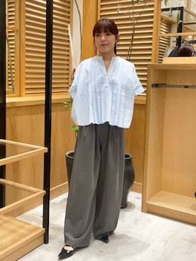 「URBAN RESEARCH（アーバンリサーチ）のハーフスリーブタックショートシャツ（シャツ/ブラウス、ブルー系）」を使った、ayane01100212さん（レディース・158cm）の夏コーディネート