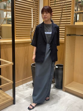 「KBF（ケイビーエフ）のロゴプリントTEE（Tシャツ/カットソー、グレー系）」を使った、ayane01100212さん（レディース・158cm）の春コーディネート