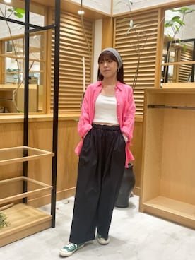 「URBAN RESEARCH（アーバンリサーチ）のガーメントダイラミーオーバーシャツ（シャツ/ブラウス、ピンク系）」を使った、ayane01100212さん（レディース・158cm）の夏コーディネート