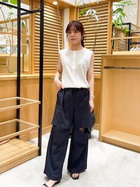 「KBF（ケイビーエフ）のワッフルヘンリーネックタンクトップ（タンクトップ、ベージュ系）」を使った、ayane01100212さん（レディース・158cm）の夏コーディネート
