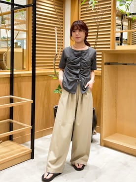 「KBF（ケイビーエフ）のアシメタックレイヤードTEE（Tシャツ/カットソー、グレー系）」を使った、ayane01100212さん（レディース・158cm）の夏コーディネート