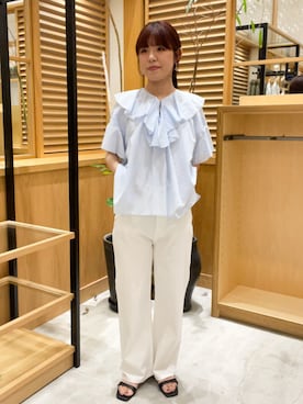 「URBAN RESEARCH（アーバンリサーチ）のハーフスリーブラッフルブラウス（シャツ/ブラウス、ブルー系）」を使った、ayane01100212さん（レディース・158cm）の夏コーディネート