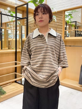「KBF（ケイビーエフ）のパイルボーダーラガーTEE（Tシャツ/カットソー、グレー系）」を使った、ayane01100212さん（レディース・158cm）の夏コーディネート