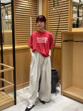 「URBAN RESEARCH（アーバンリサーチ）のシアープリントカラーTシャツ（Tシャツ/カットソー、レッド系）」を使った、ayane01100212さん（レディース・158cm）の夏コーディネート