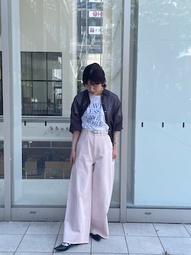 「URBAN RESEARCH（アーバンリサーチ）のハーフスリーブシアーショートシャツ（シャツ/ブラウス、ブラウン系）」を使った、ayane01100212さん（レディース・158cm）の春コーディネート