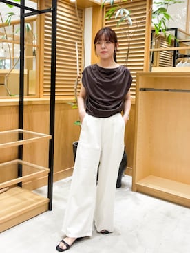 「URBAN RESEARCH ROSSO（アーバンリサーチロッソ）のトリアセ混ドレープネックカットソー（Tシャツ/カットソー、ブラウン系）」を使った、ayane01100212さん（レディース・158cm）の夏コーディネート