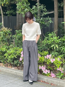 「URBAN RESEARCH（アーバンリサーチ）のボリューム袖ショート丈ニット（ニット/セーター、ホワイト系）」を使った、ayane01100212さん（レディース・158cm）の春コーディネート