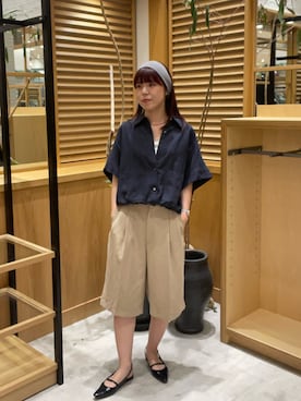 「URBAN RESEARCH（アーバンリサーチ）のラミーレーヨンハーフスリーブシャツ（シャツ/ブラウス、ブルー系）」を使った、ayane01100212さん（レディース・158cm）の春コーディネート