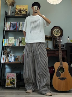 「ストライプパンツ」｜ハルさん（メンズ・179cm）の夏コーディネート