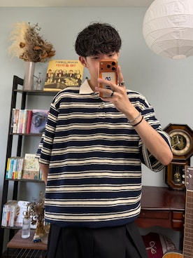 「YOLO（ヨーロ）のアイテム（Tシャツ/カットソー、ブルー系）」を使った、ハルさん（メンズ・179cm）の夏コーディネート