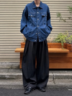 「YOLO（ヨーロ）のアイテム（デニムジャケット、ブルー系）」を使った、ハルさん（メンズ・179cm）の秋コーディネート