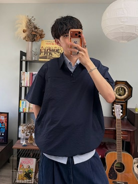 「YOLO（ヨーロ）のアイテム（ポロシャツ、ブルー系）」を使った、ハルさん（メンズ・179cm）の夏コーディネート