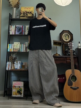 「ストライプパンツ」｜ハルさん（メンズ・179cm）の夏コーディネート