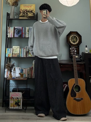 「MandO(エムオー)(エムオー)のアソートバギーロールアップワイドパンツ/ストライプ&チェック&無地(スラックス)」を使った、ハルさん(メンズ・179cm)の秋コーディネート