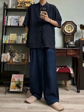 「チャイナシャツ」｜ハルさん（メンズ・179cm）の夏コーディネート