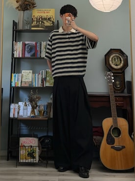 「YOLO（ヨーロ）のアイテム（ポロシャツ、ブルー系）」を使った、ハルさん（メンズ・179cm）の夏コーディネート