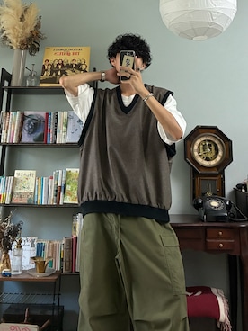 「アイテム（ベスト、グレー系）」を使った、ハルさん（メンズ・179cm）の夏コーディネート