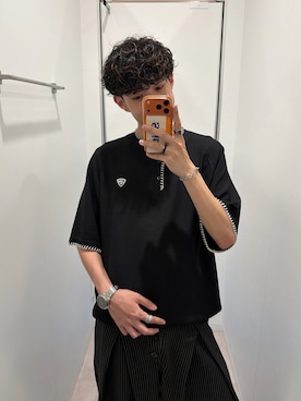 「YOLO（ヨーロ）のアイテム（Tシャツ/カットソー、ブラック系）」を使った、ハルさん（メンズ・179cm）の夏コーディネート