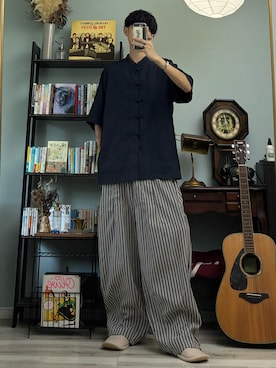 「ストライプパンツ」｜ハルさん（メンズ・179cm）の夏コーディネート