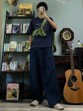 「FFEIN（フェイン）の【FFEIN（フェイン）】グラフィックショート丈Tシャツ / Tシャツ 短丈 クルーネック 半袖 ショート丈（Tシャツ/カットソー）」を使った、ハルさん（メンズ・179cm）の夏コーディネート