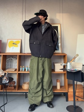 「アイテム（カーゴパンツ）」を使った、ハルさん（メンズ・179cm）の冬コーディネート