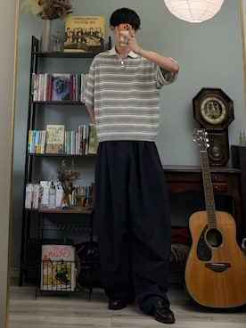 「YOLO（ヨーロ）のアイテム（ポロシャツ、グレー系）」を使った、ハルさん（メンズ・179cm）の夏コーディネート
