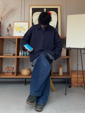 「アイテム（モカシン/デッキシューズ）」を使った、ハルさん（メンズ・179cm）の冬コーディネート