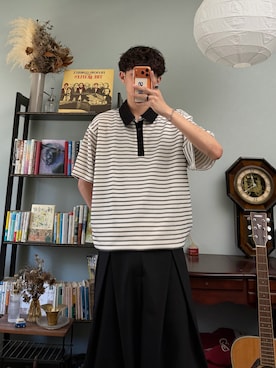 「YOLO（ヨーロ）のアイテム（Tシャツ/カットソー、ホワイト系）」を使った、ハルさん（メンズ・179cm）の夏コーディネート