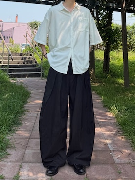 「YOLO（ヨーロ）のアイテム（シャツ/ブラウス、ホワイト系）」を使った、ハルさん（メンズ・179cm）の夏コーディネート