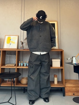 「アイテム（カーゴパンツ）」を使った、ハルさん（メンズ・179cm）の冬コーディネート