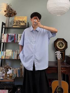 「YOLO（ヨーロ）のアイテム（シャツ/ブラウス、ブルー系）」を使った、ハルさん（メンズ・179cm）の夏コーディネート
