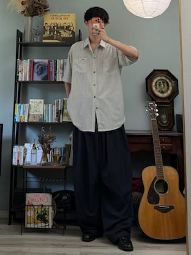 「YOLO（ヨーロ）のアイテム（シャツ/ブラウス、ホワイト系）」を使った、ハルさん（メンズ・179cm）の夏コーディネート
