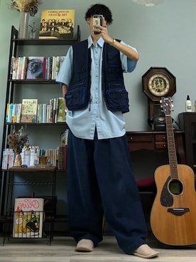 「VINTAGE（ヴィンテージ）のアイテム（ベスト）」を使った、ハルさん（メンズ・179cm）の夏コーディネート
