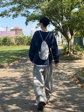「アイテム（スウェット）」を使った、ハルさん（メンズ・179cm）の夏コーディネート