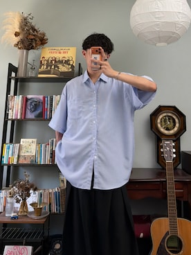 「YOLO（ヨーロ）のアイテム（シャツ/ブラウス、ブルー系）」を使った、ハルさん（メンズ・179cm）の夏コーディネート