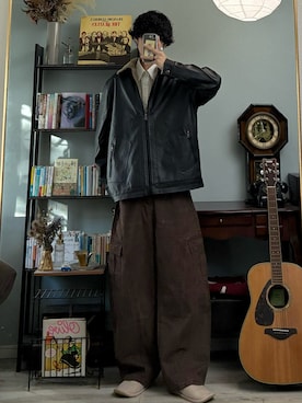 「outfit」｜「アイテム（ライダースジャケット）」を使った、ハルさん（メンズ・179cm）の秋コーディネート