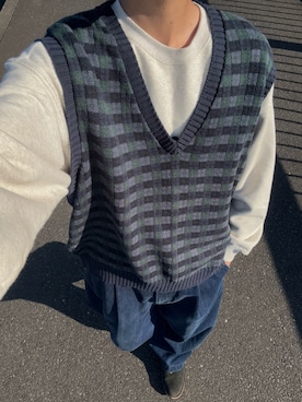 「アイテム（ベスト）」を使った、ハルさん（メンズ・179cm）の冬コーディネート