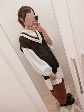 「アイテム（イヤリング、オレンジ系）」を使った、muuuuさん（レディース・158cm）の秋コーディネート