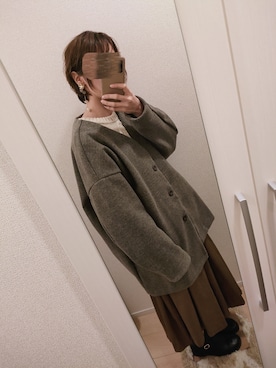 「ジャケット」｜「アイテム（ノーカラーコート）」を使った、muuuuさん（レディース・158cm）の冬コーディネート