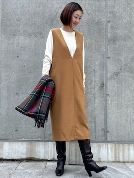 「アイテム（ジャンパースカート）」を使った、masukaraさん（レディース・170cm）の秋コーディネート