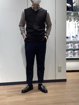 「TOKYO SHIRTS（トウキョウシャツ）のブリティッシュニットベスト（ベスト）」を使った、BRICK HOUSE シャツ工房 鈴鹿イオンモール店さん（メンズ・170cm）の冬コーディネート