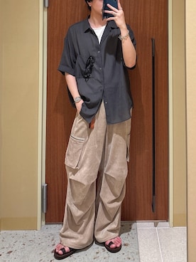 「LIDNM（リドム）のCRASH PILE MODIFIED FATIGUE（カーゴパンツ）」を使った、ひらひらさん（メンズ・180cm）の夏コーディネート
