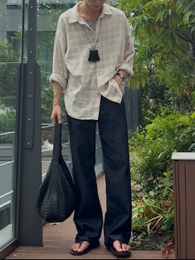 「LIDNM（リドム）のアイテム（デニムパンツ）」を使った、ひらひらさん（メンズ・180cm）の夏コーディネート