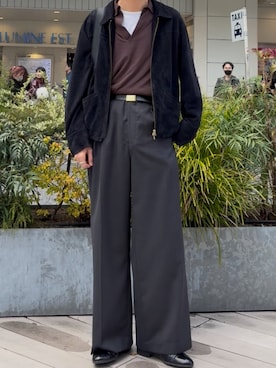 「LIDNM（リドム）のLIDNM Goat Suede Sports JKT L（ブルゾン、ブルー系）」を使った、ひらひらさん（メンズ・180cm）の春コーディネート