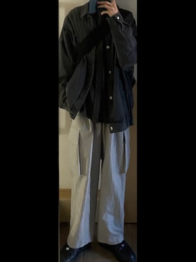 「LIDNM（リドム）のアイテム（カーゴパンツ）」を使った、ひらひらさん（メンズ・180cm）の秋コーディネート