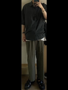 「レザーサンダル」｜「アイテム（財布/小物）」を使った、ひらひらさん（メンズ・180cm）の夏コーディネート
